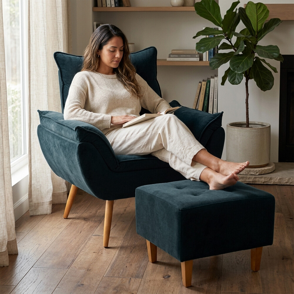 Juego De Living Sillón con puff Azul