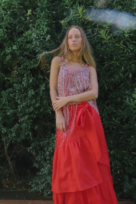 Wave Skirt Lino Rojo