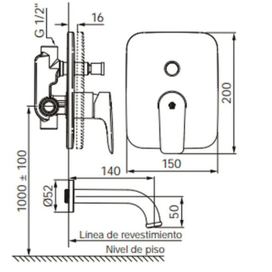 Grifería de Ducha Monocomando Empotrada con Transferencia y Pico Cromada Linea Jana Grifería de Ducha Monocomando Empotrada con Transferencia y Pico Cromada Linea Jana