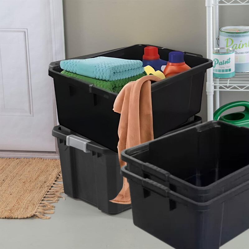 Caja Cesto Canasto Organizador Multiuso Con Tapa 40lts-negro Negro
