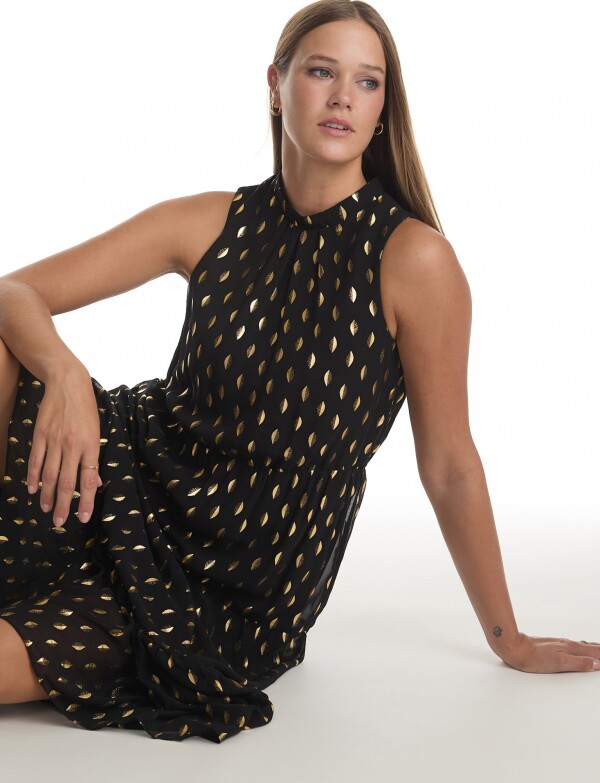 Vestido Gasa Lurex NEGRO/DORADO