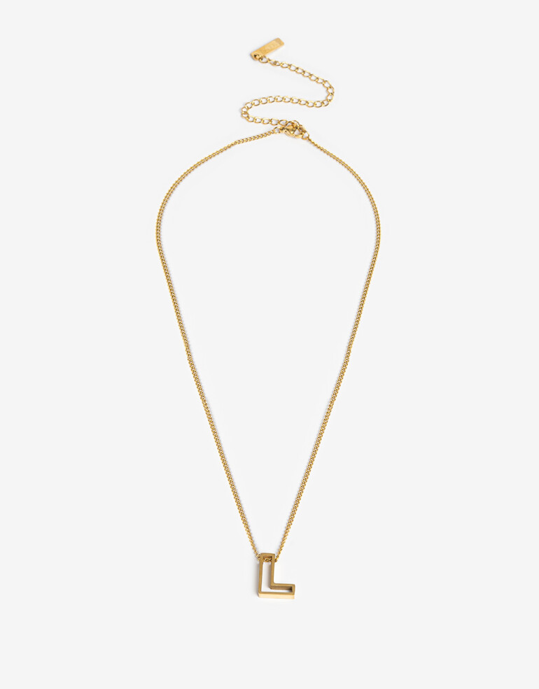 Cadena Corta con Dije Metal Collar Acero Inicial L - Dorado