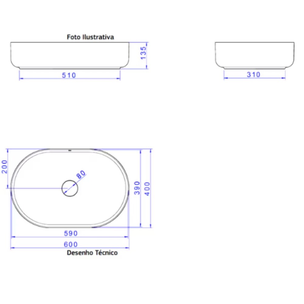 Bacha de apoyo Oval 60x40 cm Negro Mate Deca Bacha De Apoyo Oval 60x40 Cm Negro Mate Deca