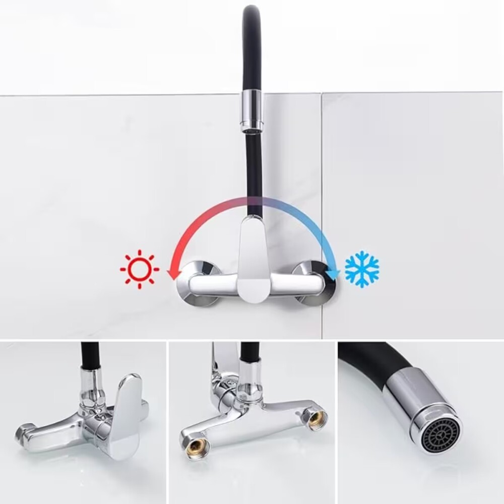 Grifería de Cocina Monocomando de pared pico Flexible Negro Murdock Cromado Brillante Grifería De Cocina Monocomando De Pared Pico Flexible Negro Murdock Cromado Brillante