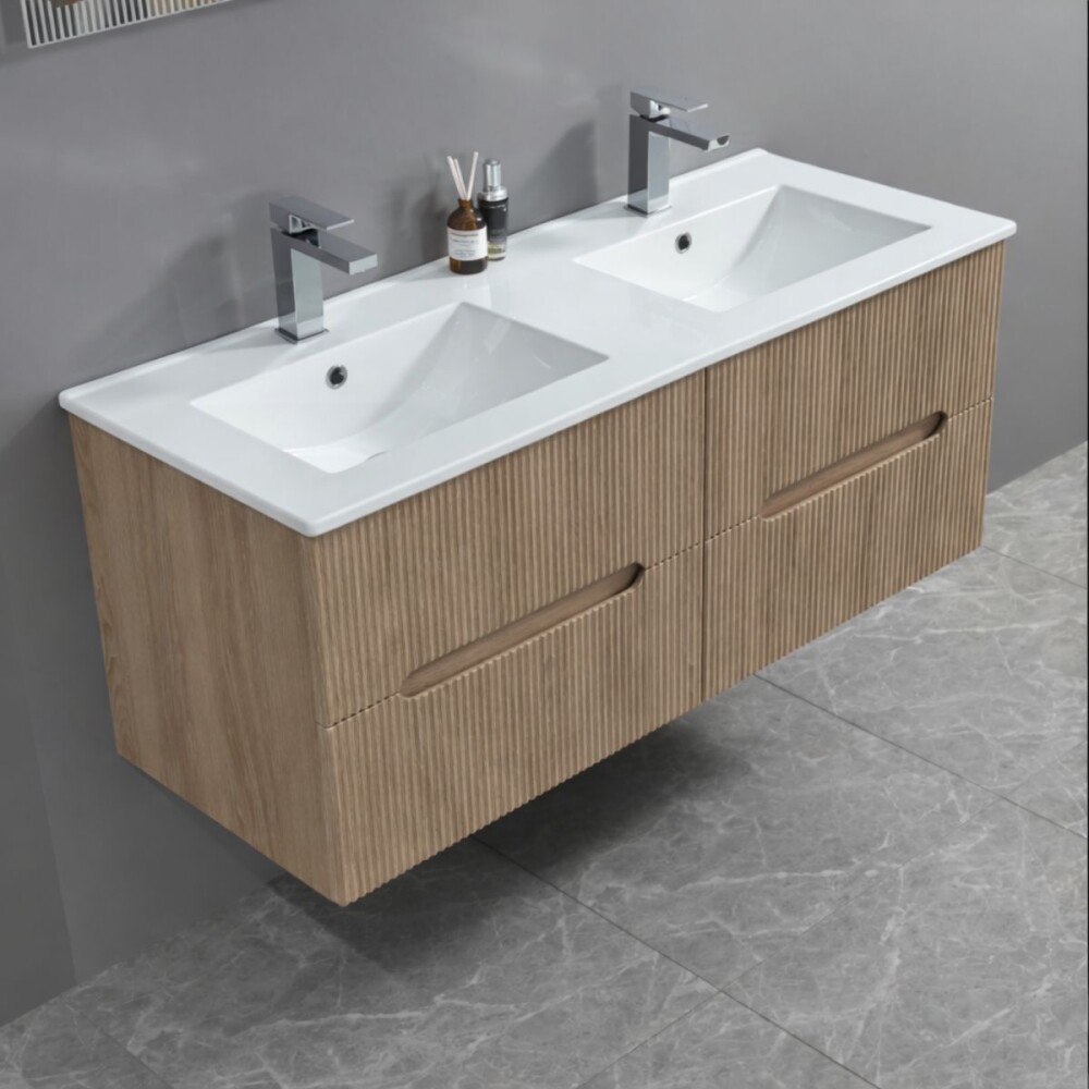 Mueble De Baño Suspendido Oak Ripado 120 Cm Con doble Bacha Mueble De Baño Suspendido Oak Ripado 120 Cm Con Doble Bacha