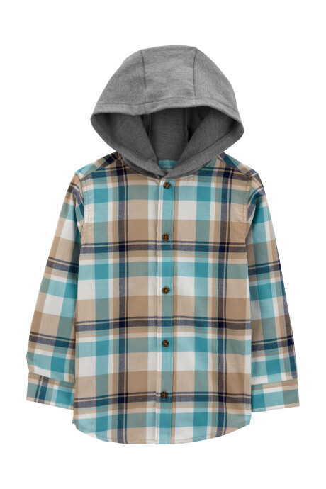 Camisa de sarga, con capucha, diseño a cuadros. Talles 6-8 Sin color