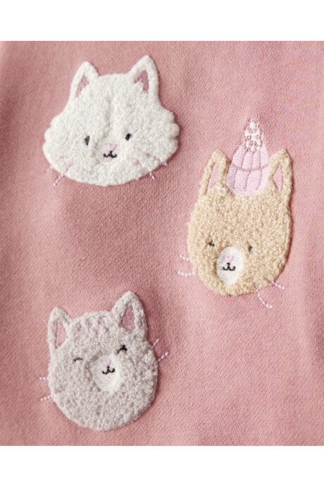 Set dos piezas de algodón, pantalón y buzo, rosados, estampa gatitos Sin color