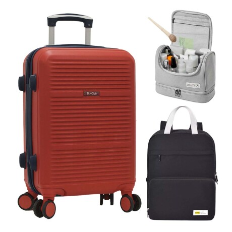 Set Viaje Valija Rígida Mediana + Neceser + Mochila Plegable Rojo