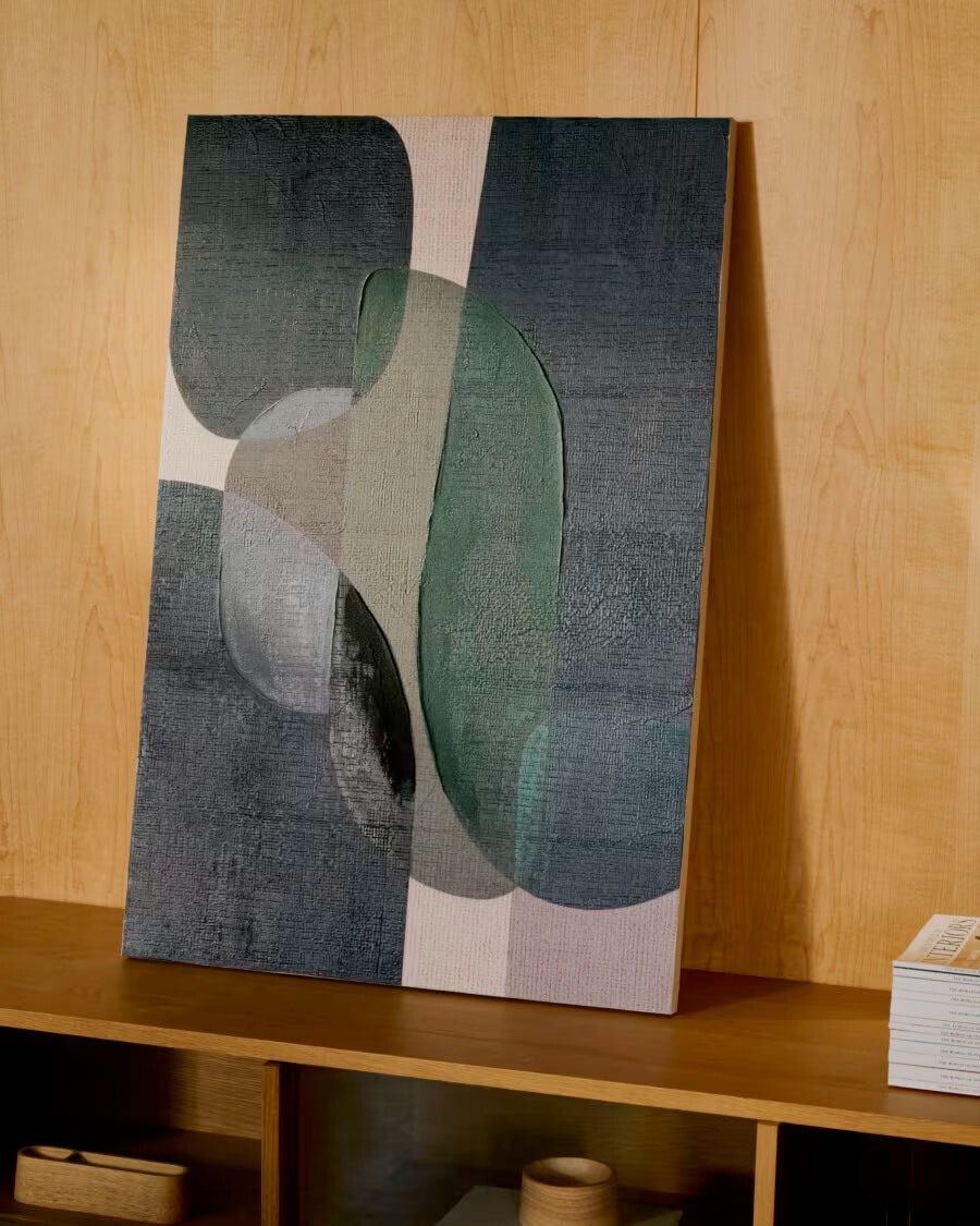 Lienzo abstracto Nemsa azul y verde 90 x 60 cm