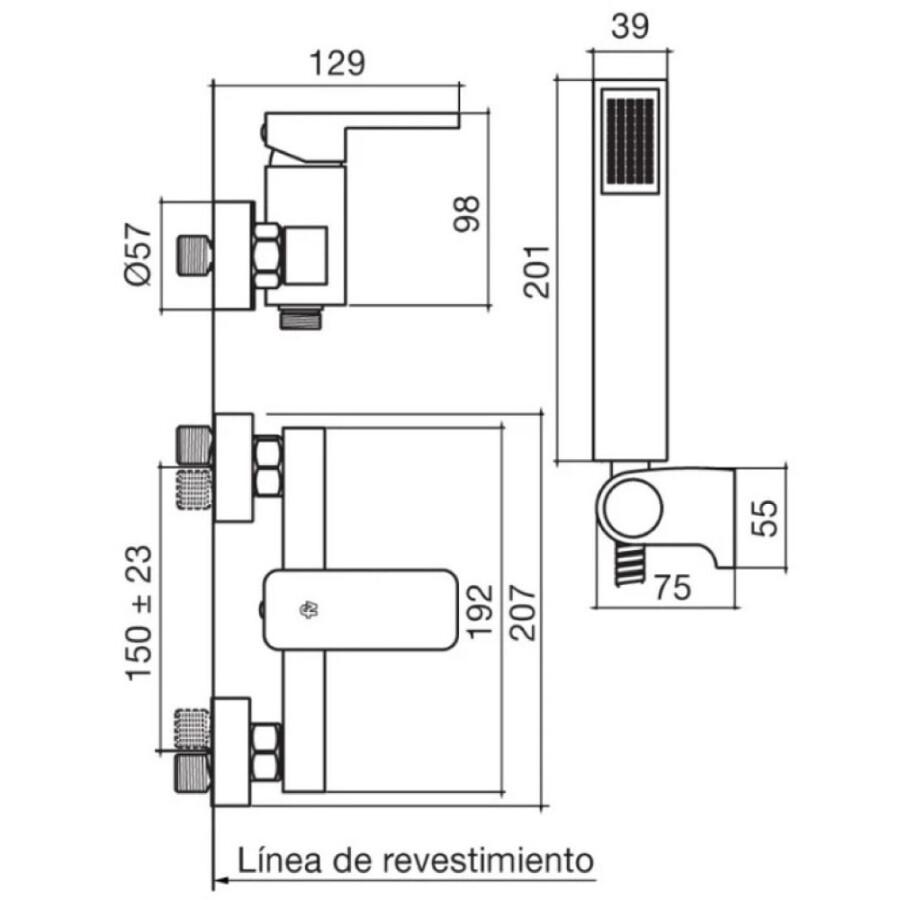 Grifería de Ducha Monocomando Exterior sin Transferencia con Teléfono Cromado Linea Sabina Grifería de Ducha Monocomando Exterior sin Transferencia con Teléfono Cromado Linea Sabina