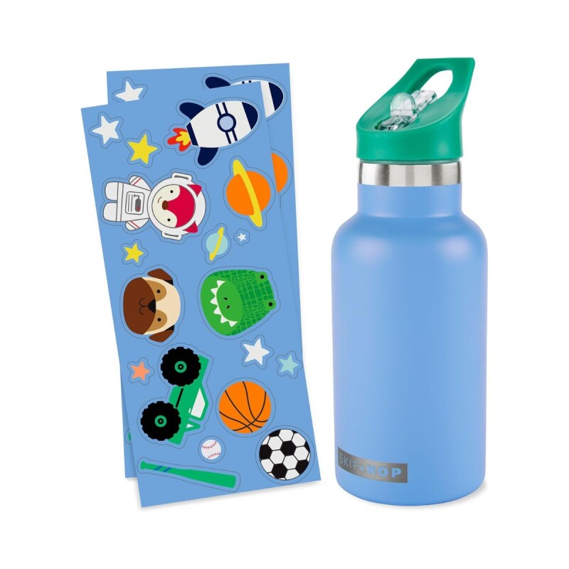 Botella infantil de acero inoxidable con stickers Azul