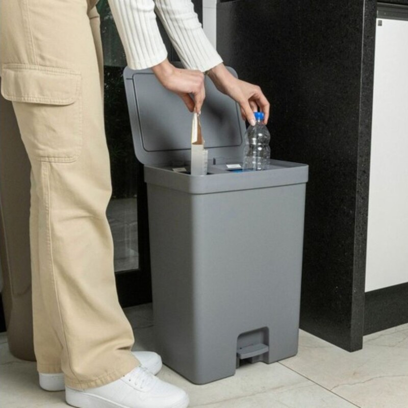 Papelera doble compartimento con pedal 30L Gris