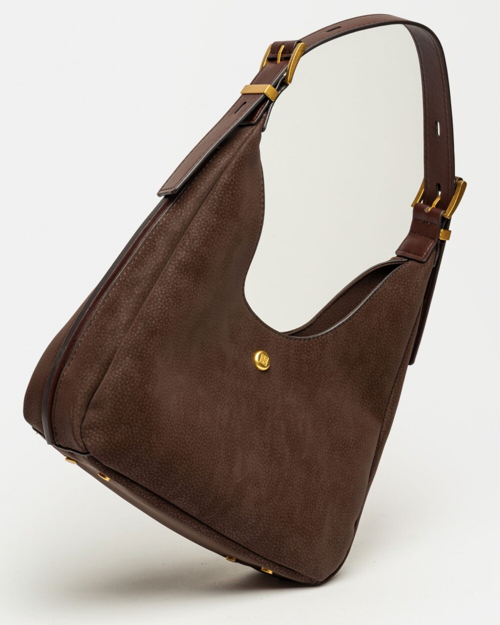 Cartera al hombro Raw en efecto gamuza Marron