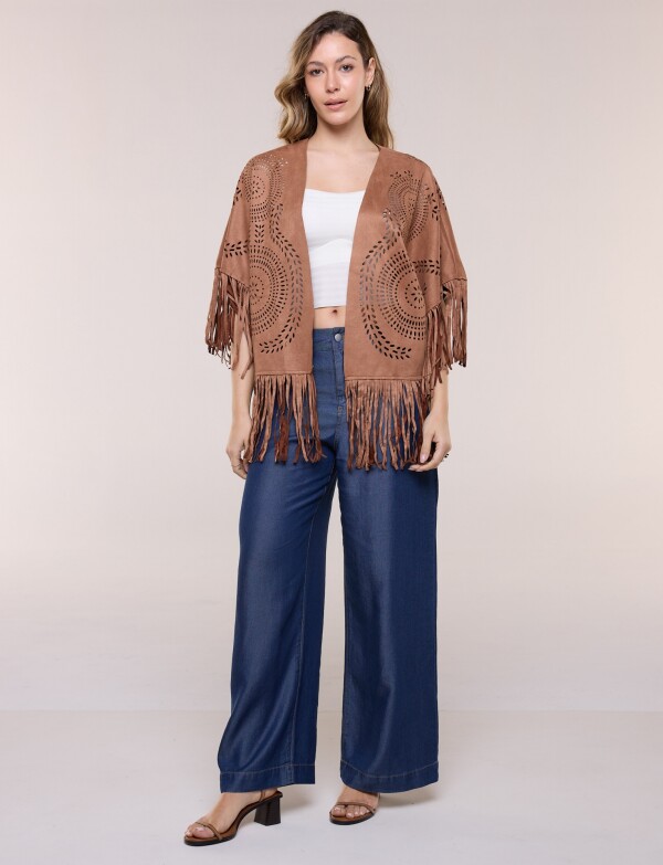 Chaqueta Suede Con Calados Y Flecos TOSTADO