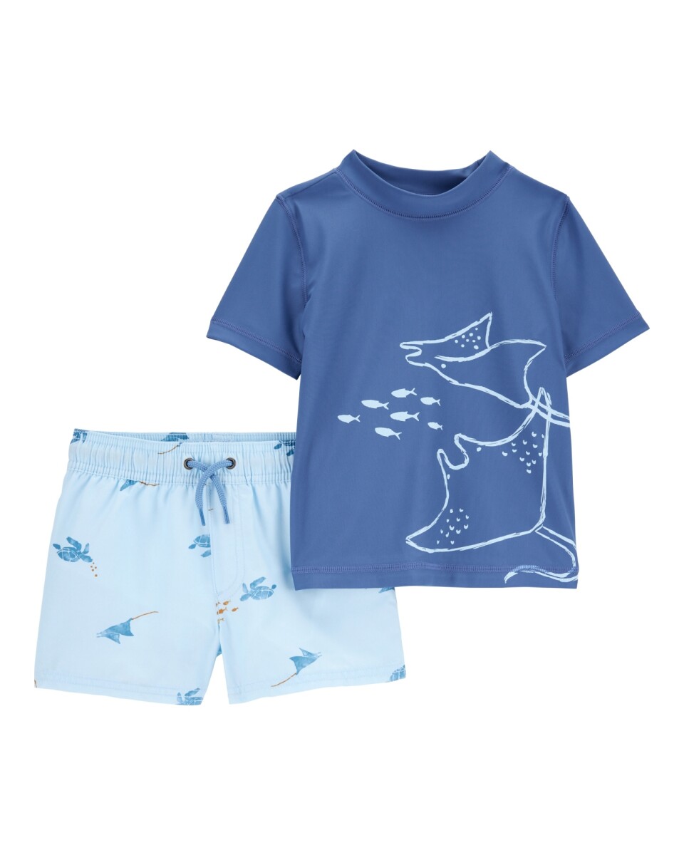 Traje de baño dos piezas, protección UPF 50+, manga corta, diseño mantarrayas 