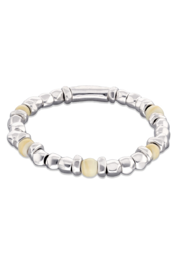 PULSERA DE BOLAS DE ALEACIÓN DE METALES BAÑADOS EN PLATA CON CRISTAL DE MURANO COLOR MARFIL Pulsera
