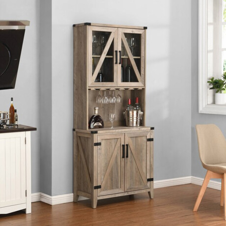 CRISTALERO 4 PUERTAS ARMARIO BAR COPERO BOTELLERO ESTANTERÍA COLOR MADERA