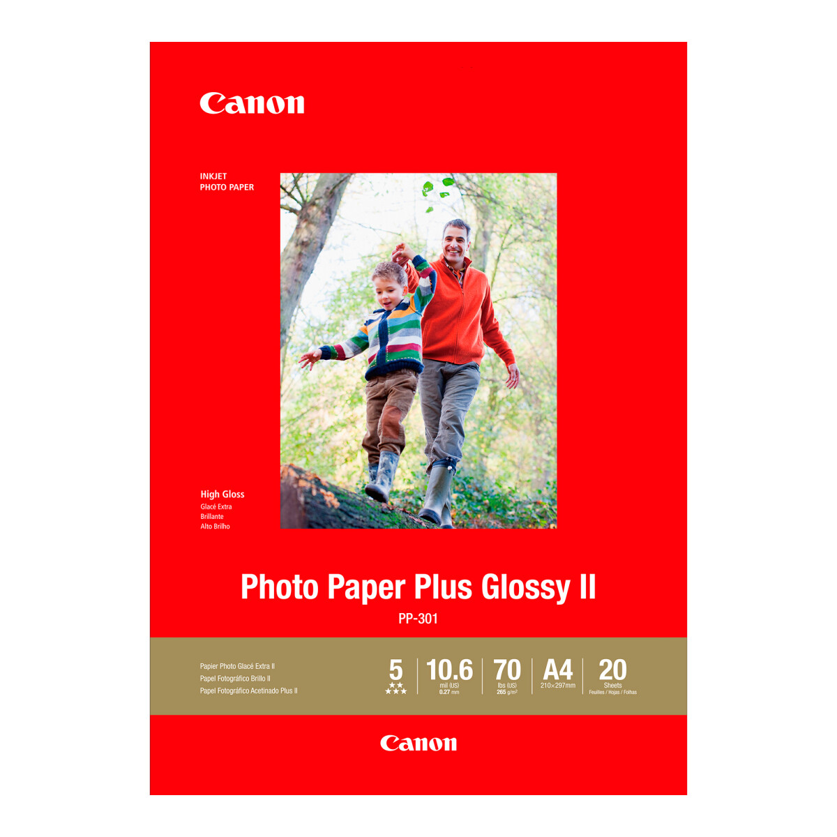 Canon - Papel Fotográfico Photo Paper Plus Glossy Ii PP-301 - A4. 20 Hojas. 0,27MM. 265G/M². - 001 