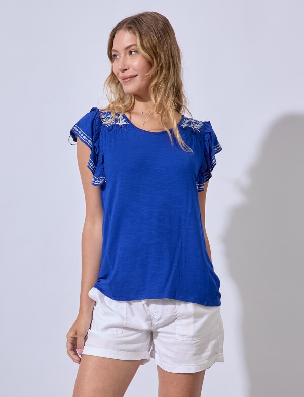 Blusa Bordada AZUL/BLANCO