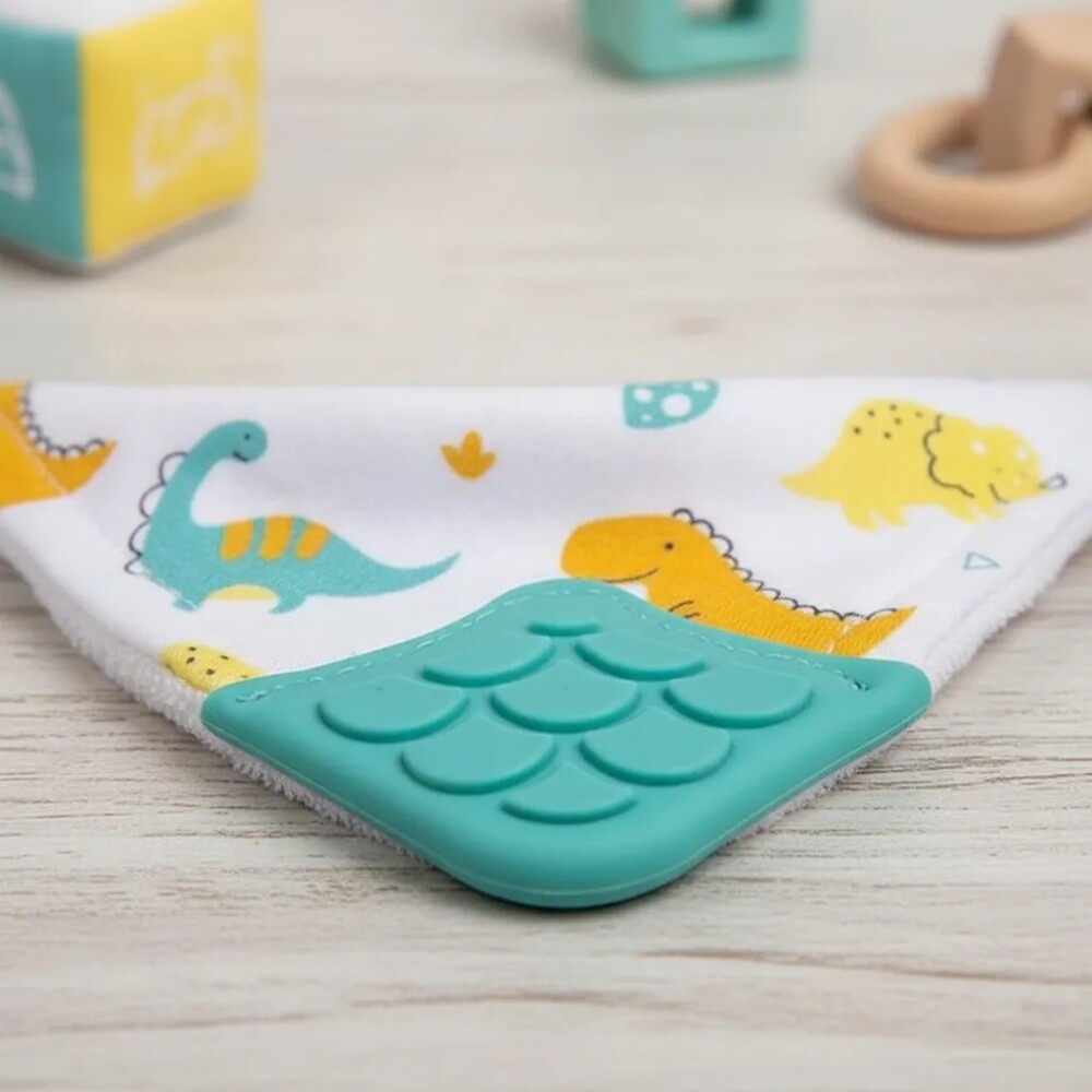 Babero bandana con mordillo BUBA Dino verde