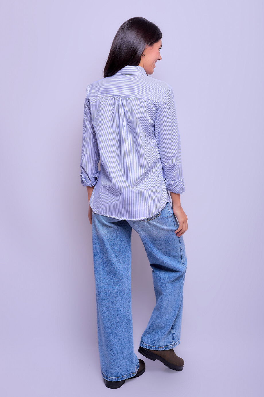 Camisa Dama Clásica Raya Celeste 1