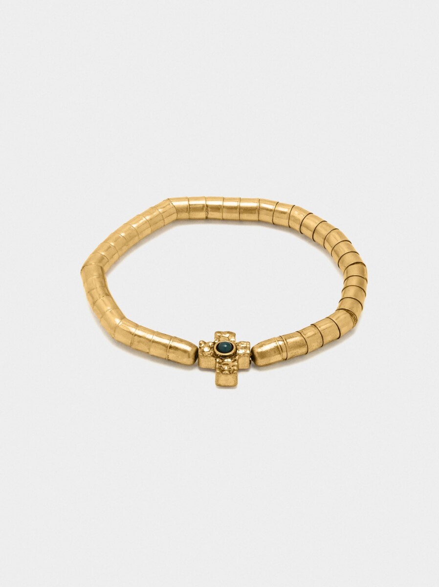 Pulsera Elástica Con Colgante De Cruz - dorado 