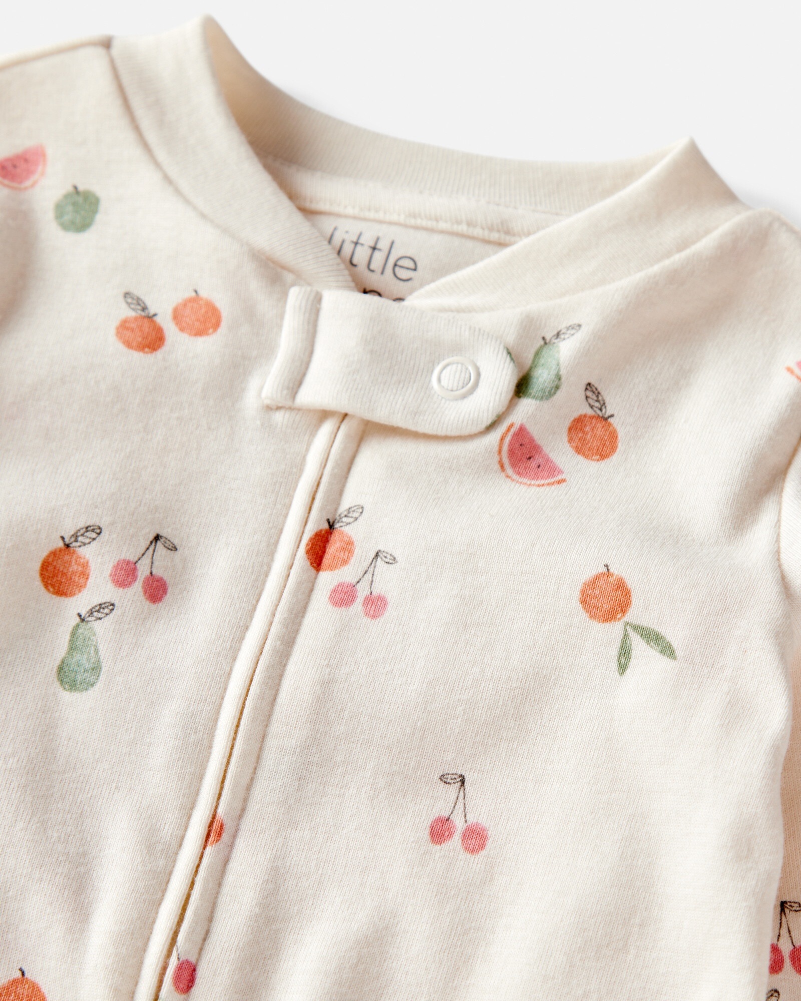 Pijama una pieza de algodón orgánico con pie, diseño frutal Sin color