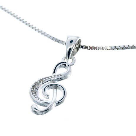 Conjunto de cadena y dije de plata 925 y circonia, CLAVE DE SOL. Conjunto de cadena y dije de plata 925 y circonia, CLAVE DE SOL.