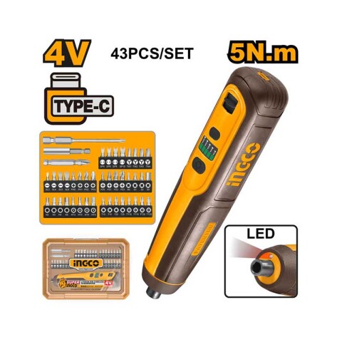 Atornillador inalámbrico 4V 5NM set 43 pcs ING0104