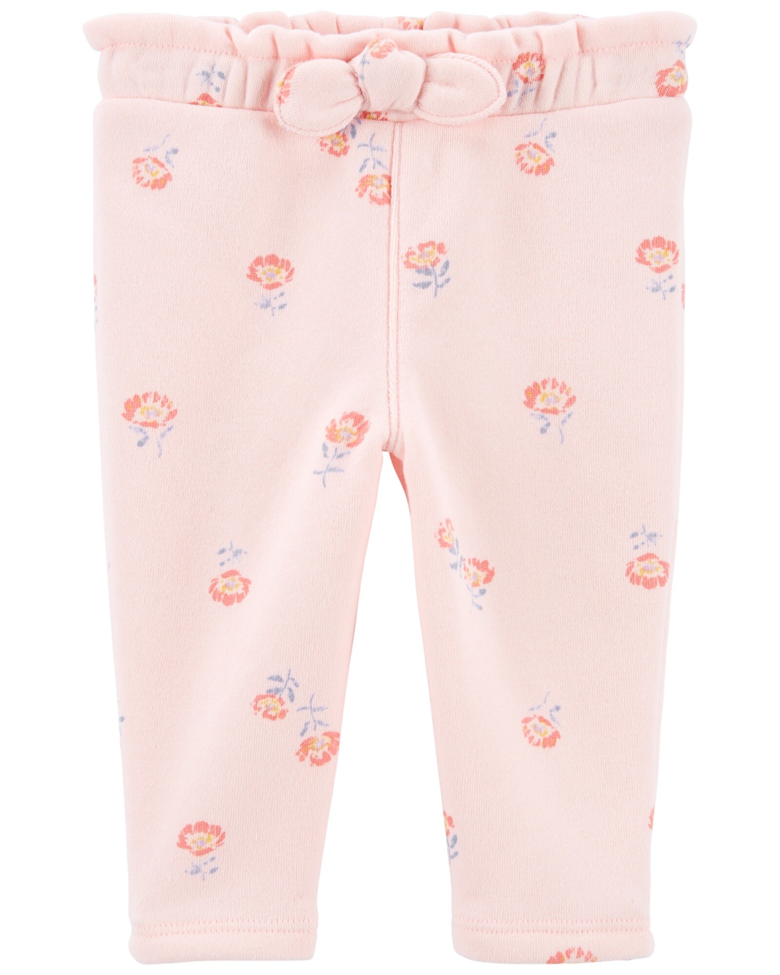 Pantalón de algodón con felpa con moña diseño flores Sin color