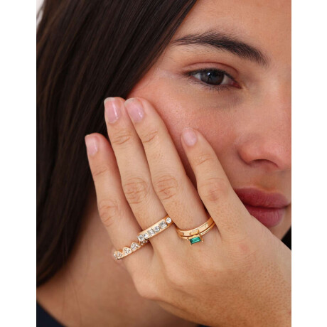 Set De Anillos Con Strass Dorado