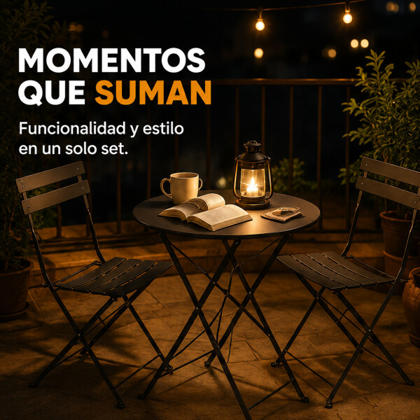 Set Juego Jardín Combohome Balcón Bistro Plegable 3 Piezas Negro 1