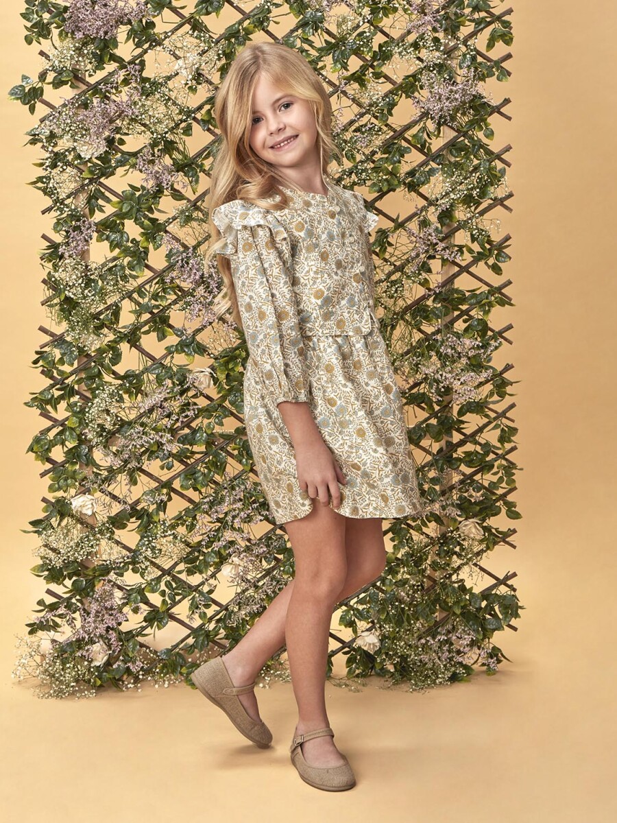 Vestido Lino Estampado Blanco