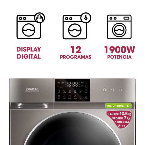 Lavasecarropas Xion Xi-lse1070f-cu OLT LAVASECARROPAS XION INVERT LSE1070F