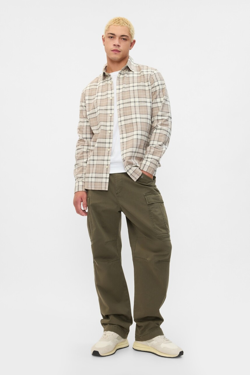 Camisa Standard Oxford Hombre Taupe White Plaid