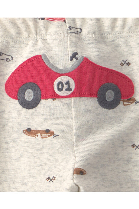 Set tres piezas de algodón, pantalón y bodies, gris y rojo, diseño autos de carrera Sin color