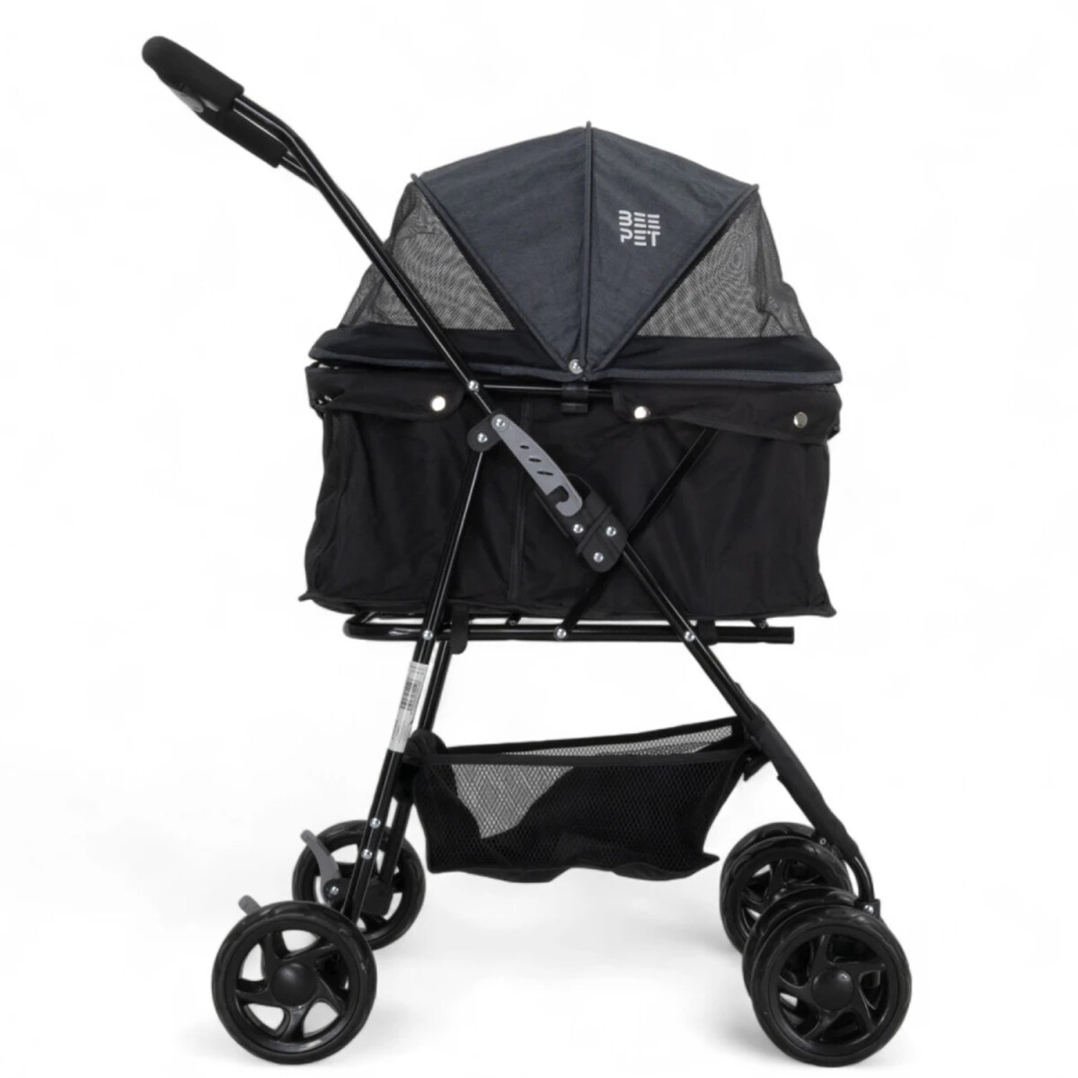 Coche transportador para mascotas BeePet BP002 hasta 15kg gris plegable y liviano con freno para paseos cómodos - Gris 
