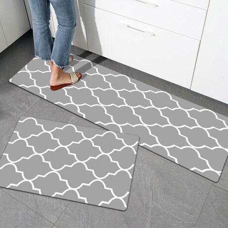Set 2 Alfombras P/ Cocina O Baño Pvc Tatami Acolchado Gris