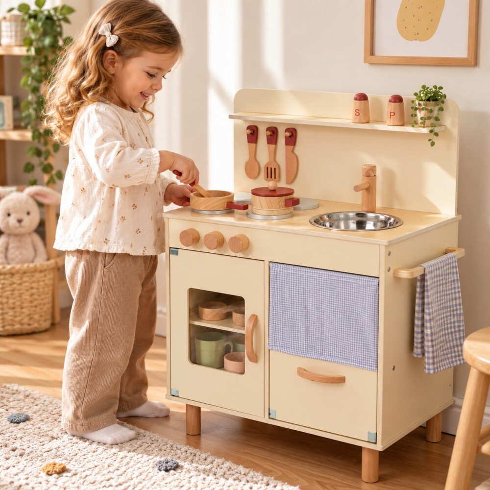 Cocina de madera infantil beige TOOKY TOYS Cocina de madera infantil beige TOOKY TOYS