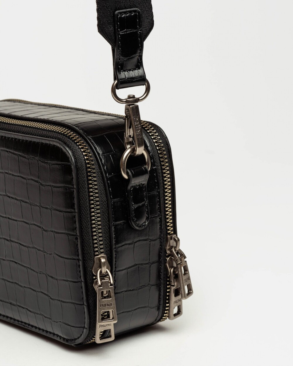 Bandolera New Penny en efecto cuero croco Negro