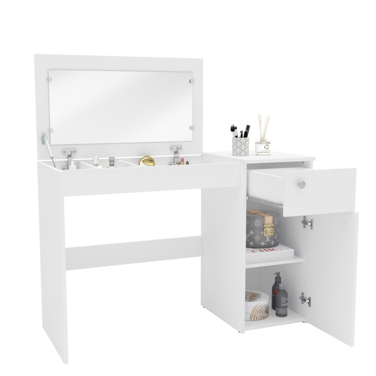 Escritorio Tocador Iracema 062 Con Espejo En Mdp Ub - BLANCO 