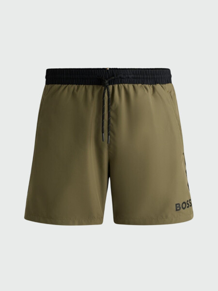 BOSS Shorts de Baño Rápido con Estampado de Logo Verde
