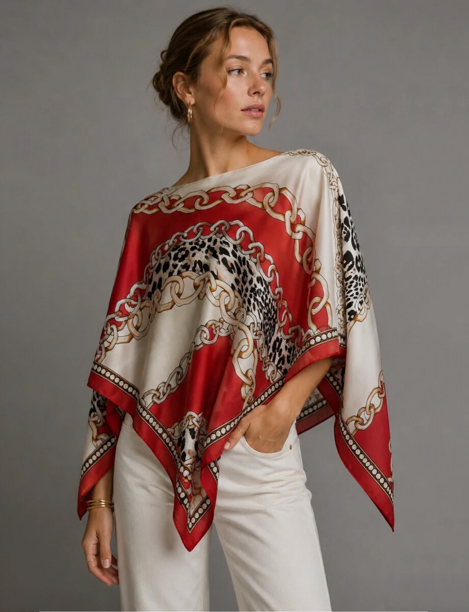 Poncho Saten Cadenas - Rojo/multi 