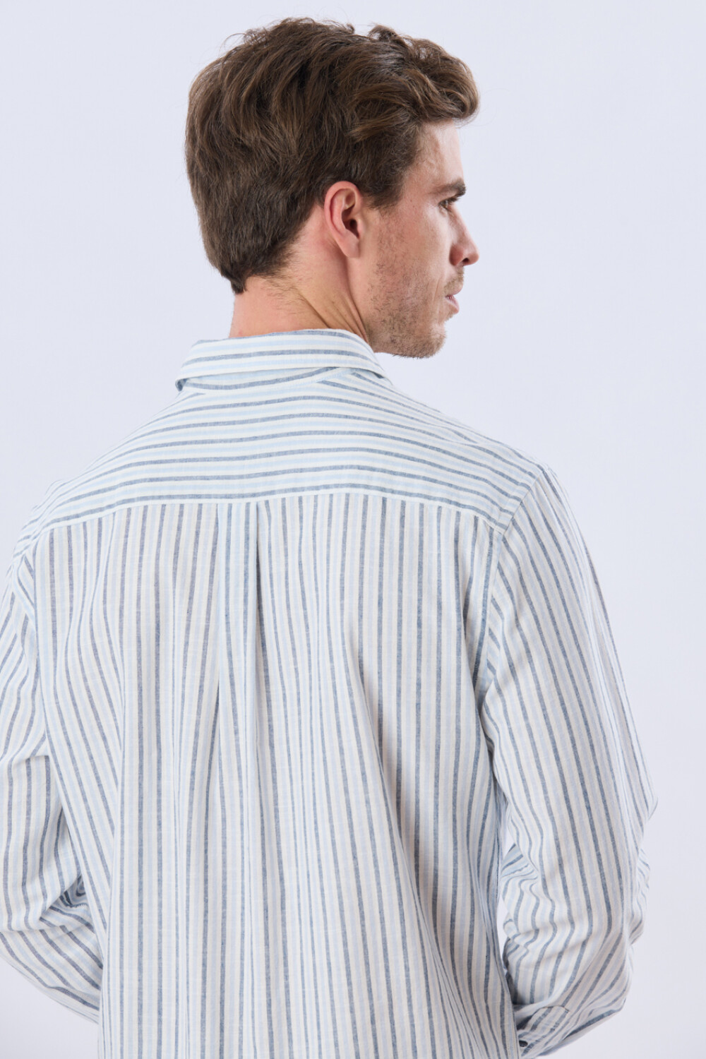 CAMISA RAYADA DE LINO Celeste