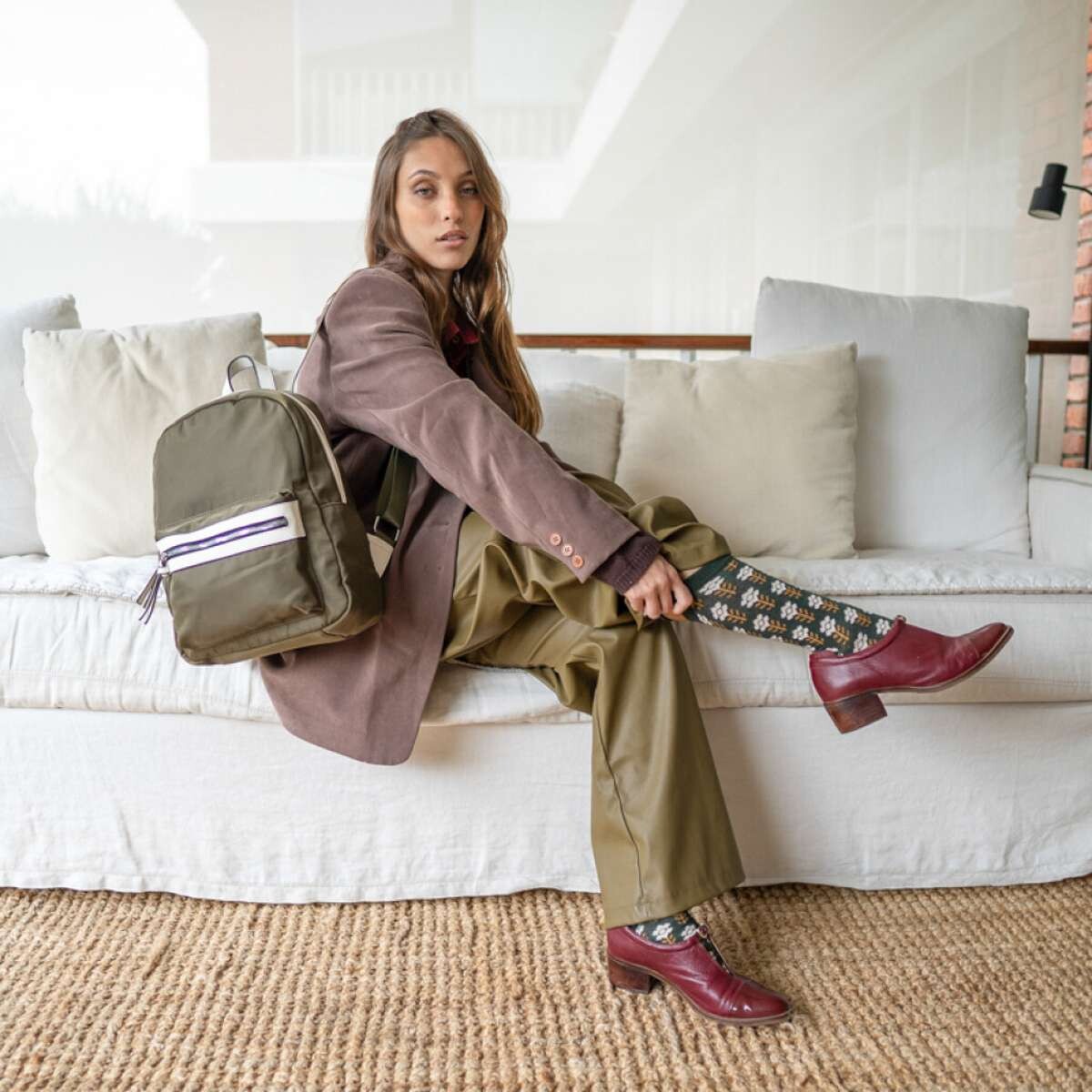 Mochila Jerez - Oliva y Blanco 