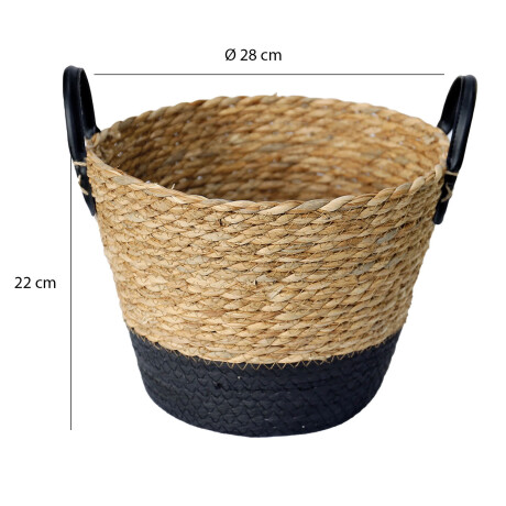 Cesto Canasto de Fibra Natural c/Asa Paramount Deco Ø28x22Cm Negro