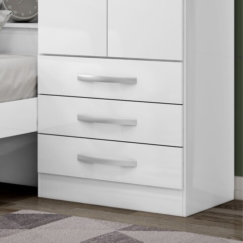 Ropero Lisboa 4 Puertas 3 Cajones con Cama Individual y Baúl - Blanco Rosa Ropero Lisboa 4 Puertas 3 Cajones con Cama Individual y Baúl - Blanco Rosa