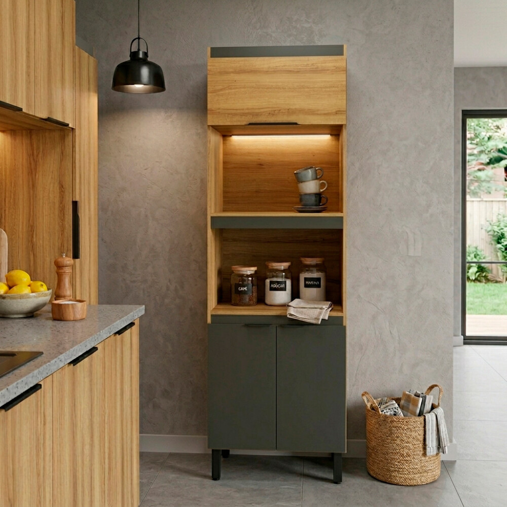 MUEBLE DE COCINA TIPO TORRE MODELO MAGNOLIA 70 CM COLOR MIEL/GRAFITO Mueble De Cocina Tipo Torre Modelo Magnolia 70 Cm Color Miel/grafito