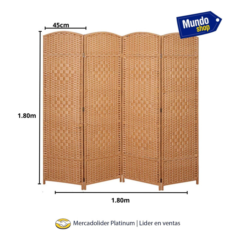 Biombo Separador Ambiente 4 Hojas Madera Moderno Natural Marrón