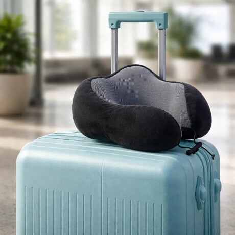 Set Valija CarryOn Rigida + Almohadón Cervical Memoria Negro Celeste